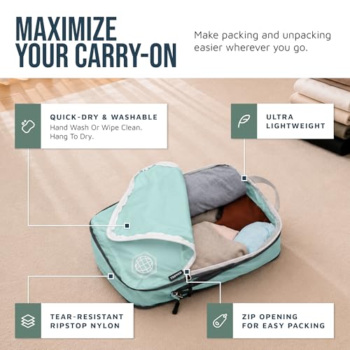 Compression Packing Cubes for Carry (6 Piece / Dusty Teal and White)
