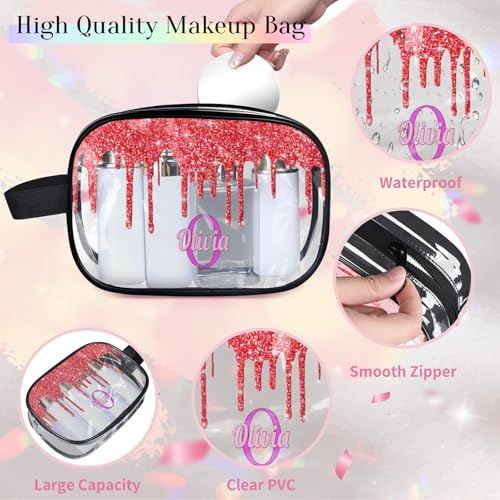 Custom Clear Travel Cosmetic Bag with Name (Red)