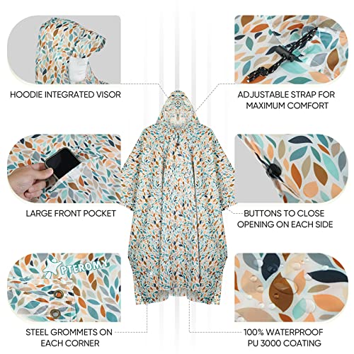 Hooded Rain Poncho for Adult with Pocket (Mosaic)