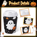 48 Sets 8 oz Halloween Disposable Coffee Cups with Lids and Sleeves (Ghost)
