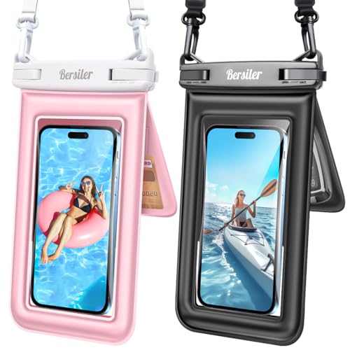 2 Pack Floating Waterproof Phone Pouch (Black+Pink)