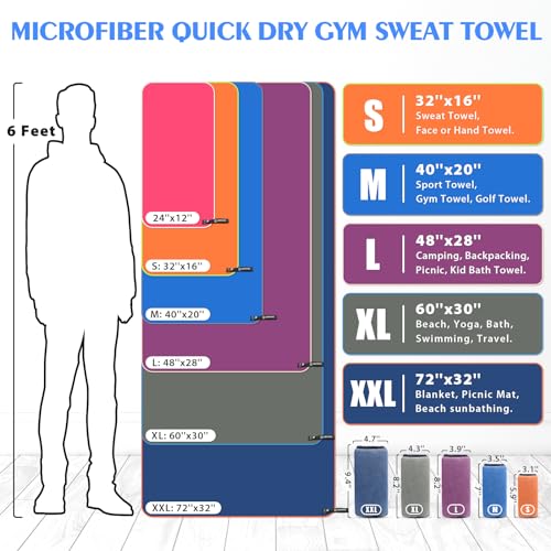 Microfiber Camping Towels (Purple / XXL: 72" x 32"+24" x 12")