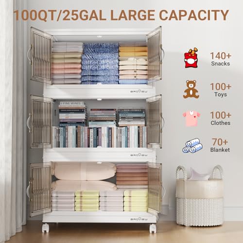 500Qt Stackable Storage Bins with Lid (White / 100QT-5Pack)