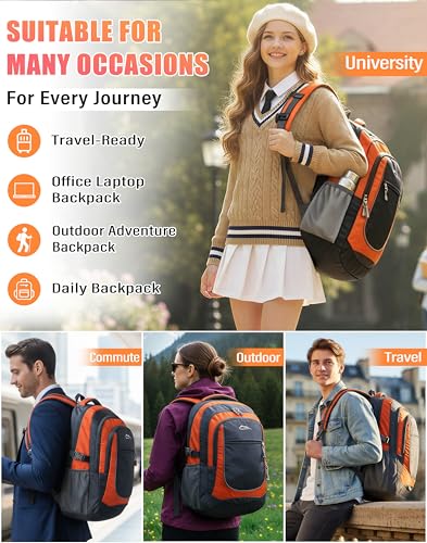 Backpack Bookbag for College Sturdy Travel Business Hiking Fit Laptop Up to 15.6 Inch Multi Compartment Gifts for Men Women Night Light Reflective (15.6 Inch / Orange)
