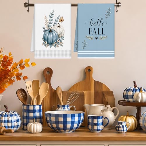 Fall Blue Pumpkin Kitchen Towels 4 PCS