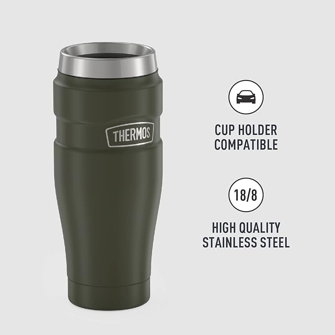 THERMOS Stainless King Vacuum-Insulated Travel Tumbler, 16 Ounce, Army Green - Image 4
