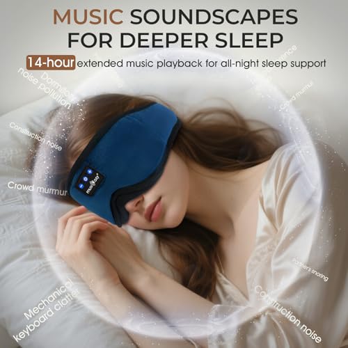 3D Sleep Headphones Bluetooth 5.4 Sleep Mask with HD Speakers (Ocean Blue)