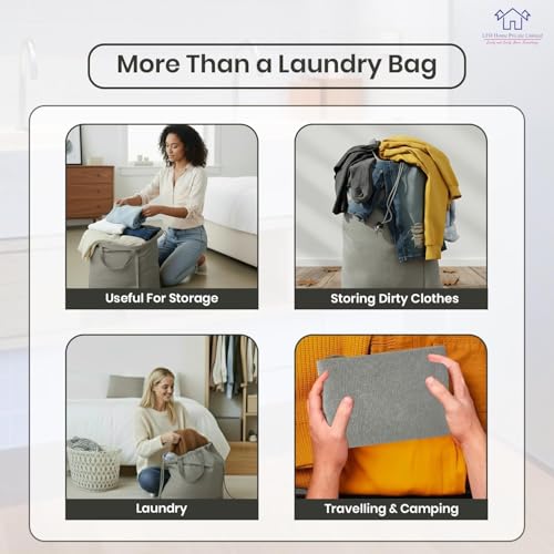 LFH Home Large Premium 1pack Cotton Rich Canvas Laundry Bag with Drawstring and Handles Heavy Duty (18”x26” / Grey)