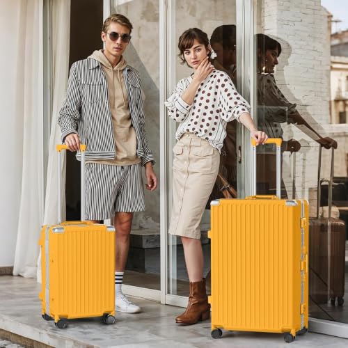 Luggage PC+ABS Aluminum Frame Zipperless Checked Luggage Hard Shell Suitcase with TSA Lock Double Spinner Wheels 24 Inch Orange (Orange / 24-inch(upgraded Tsa Lock))