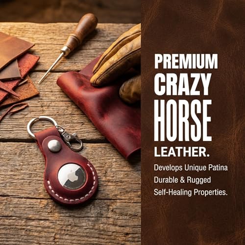 Toprank Leather Keychain Holder Compatible with Apple AirTag (Red)
