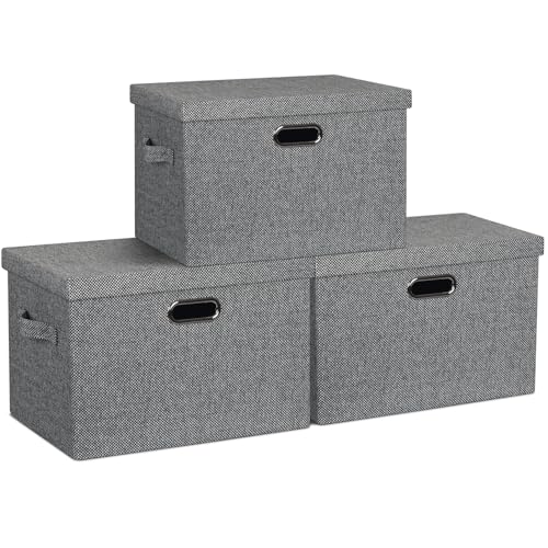 Storage Bins with Lids Fabric Closet Organizers Cubes Office Organization (Black and White Mix / Large -3 Pack)