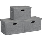 Storage Bins with Lids Fabric Closet Organizers Cubes Office Organization (Black and White Mix / Large -3 Pack)