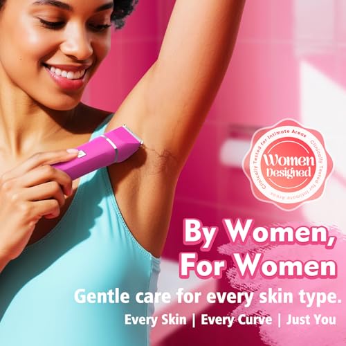 3-in-1 Bikini Trimmer for Women, Electric Shaver, Grooming Kit (Hot Pink)