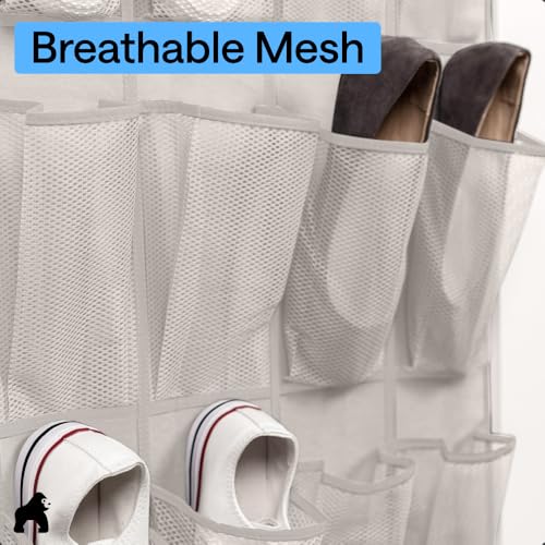 Over the Door Shoe Organizer (Linen / 24 Pockets/4 Hooks)