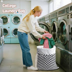 Laundry Bag Backpack for Dorm & Travel (Black White Checkered)