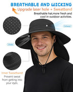 UPF 50+ Wide Brim Sun Hat with Neck Flap (Black+dark Green)