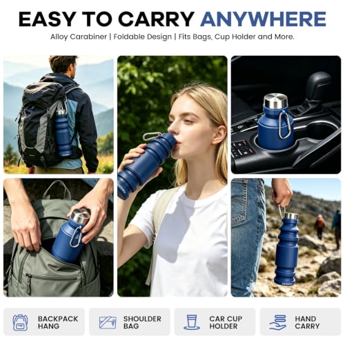 Collapsible Water Bottle (Navy Blue-18oz)