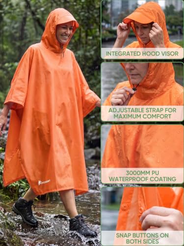 Hooded Rain Poncho for Adults (Orange-basic)