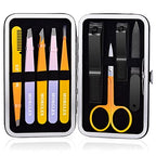 Tweezers Set 9 Pcs Colorful Nail Clipper Kit with Case for Grooming (A-multicolored)