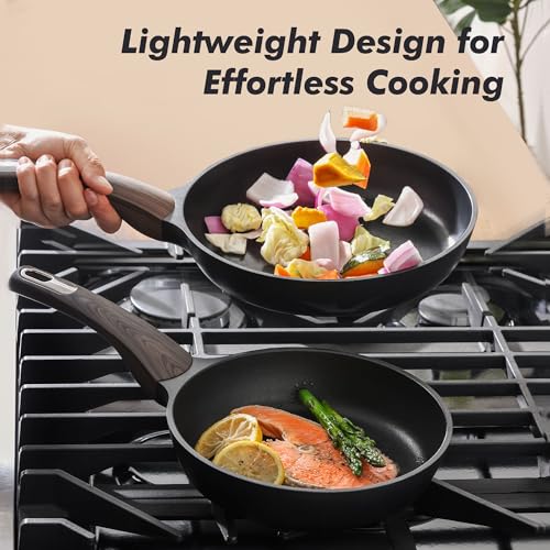 8inch Nonstick Frying Pan Paella Pan with Lid (8 Inch / NIGHT Black)