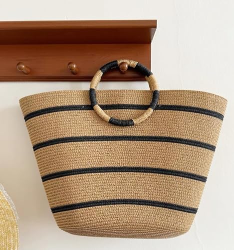 each Bags for Women Straw Tote Bag Summer Beach Bag Large Woven Straw Tote for Vacation Holiday (Brown)