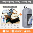 Laundry Bag Backpack Durable Laundry Bag with Shoulder Straps and Mesh Pockets Portable Laundry Hamper Dirty Clothes Bag for College (Gray / 1 Pack)