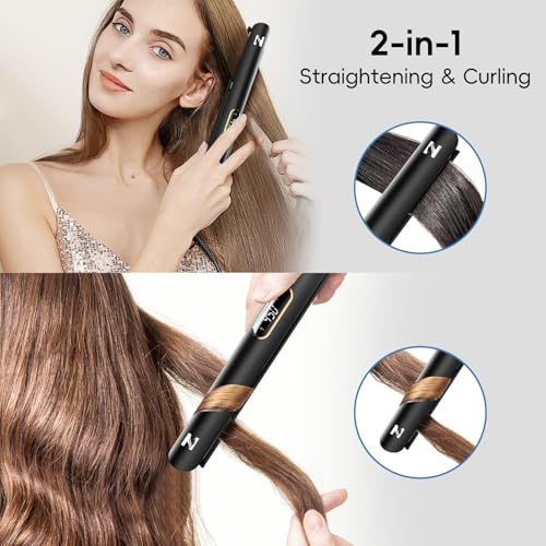 Titanium Flat Iron Hair Straightener and Curler 2 in 1 (Black Gold)