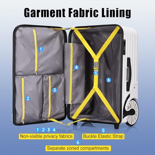 Extra Large Wheels Carry On Luggage Hard Shell Suitcase Top Opening Hardside Frame Travel Luggage with TSA Lock (White / 21-Inch)
