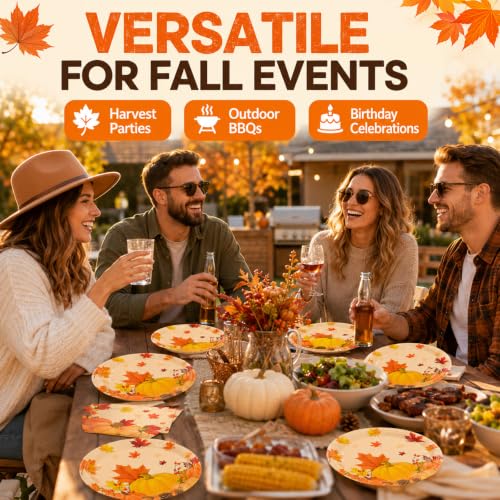 150Pcs Fall Dinner Plates and Napkins Autumn Maple Leaves Pumpkins (Fall Leaves)