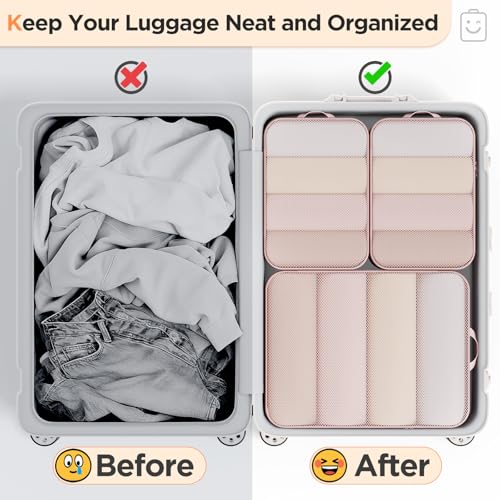 6/9/11 Set Compression Packing Cubes for Travel Essentials,Compressible Expandable Large Luggage Suitcase Organizer Bags for Clothing,Space Saver Bags with Over 1000 pcs of Mesh Holes(Beige) (Beige / 6 set)