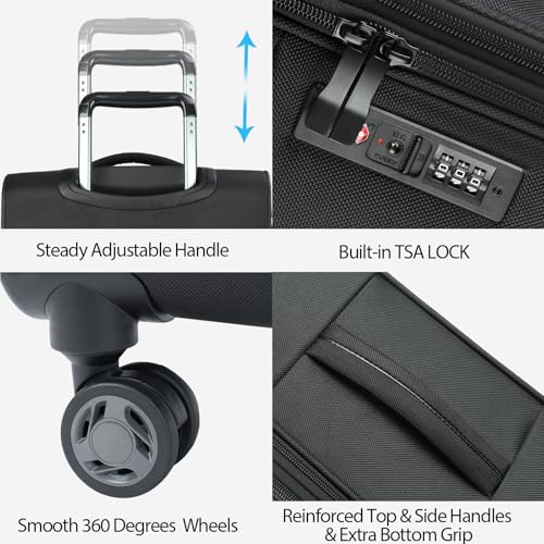 Softside Expandable checked Luggage with Front Business Pockets (Black-24 / 24 inch)