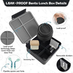 Kids Lunch Box with Thermo Insulated Lunch Bag for School (Black)