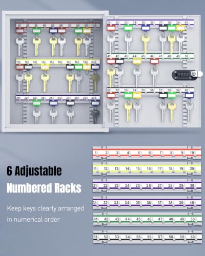60 Position Steel Key Cabinet with Combination & Key Lock (White / 60 Keys)