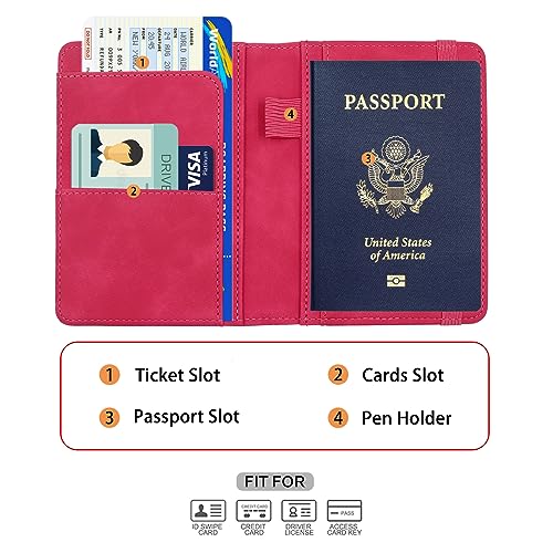 Premium Leather Passport Holder Covers Case (ELA-ROSE RED)
