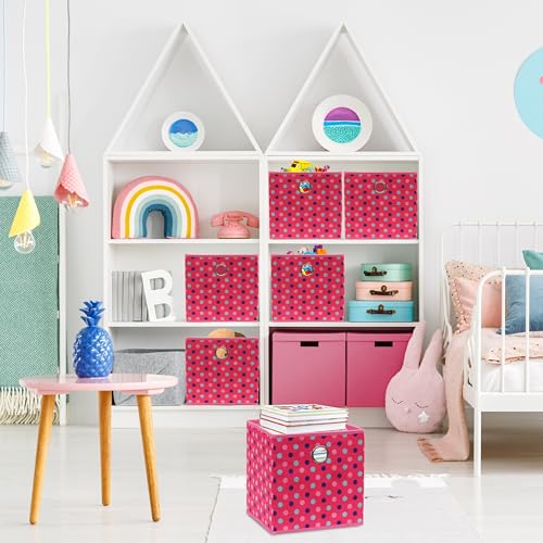 10 Inch Foldable Cube Storage Bins with Handles (6 Pack - 10" x 10" x 10" / Pink)