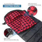 0 Degree Sleeping Bag Cotton Flannel Winter Cold Weather for Adults XXL Sleeping Bag 4 Season Big and Tall with Pillow Compression Sack (Black_R)