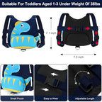 Toddler Harness with Leash (Navy Blue/Light Blue Textured Brachiosaurus, Blue Link)