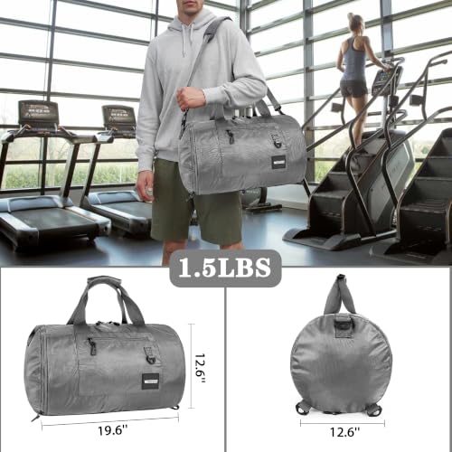 Gym Bags for Men & Expandable Canvas Duffle Bag (Grey 02 / Large-50L Duffle Bag)