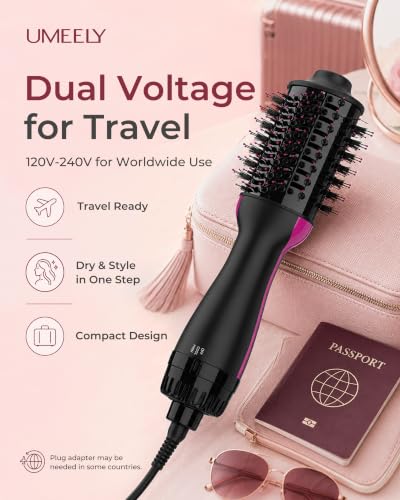 Dual Voltage Hair Dryer Brush (Rose Red / Black)