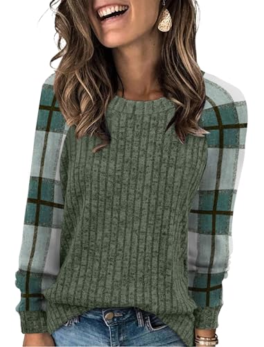 Womens Tops St Patricks Day Shirt Women Winter Clothing Fall Tunics Long Sleeve Sweaters for Women Fall Clothes Comfiest Airport Outfits Business Casual Travel Cozy Fall Fashion Plus Size Maternity (Small / 08-green Plaid)