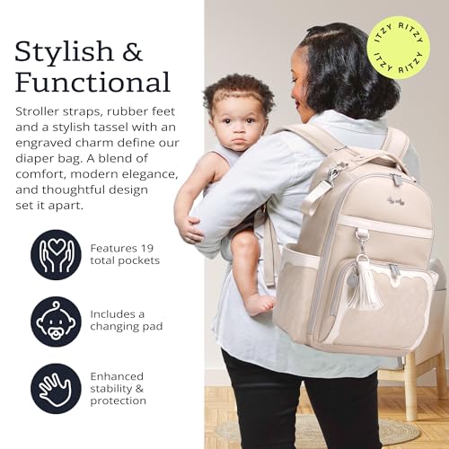 Boss Plus Large Diaper Bag Backpack with 19 Pockets (Oat)