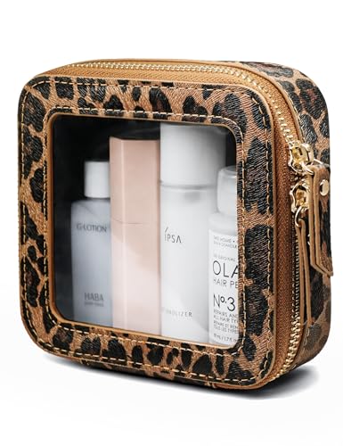 Small Makeup Bag Clear Mini Pouch Cosmetic Case Travel Leopard Make Up Bag for Purse Accessories Cheetah Print Travel Clear Case for Car Essentials Women Cute Leather Little Cosmetic Pouch with Zipper (Leopard Brown / Mini Chic)