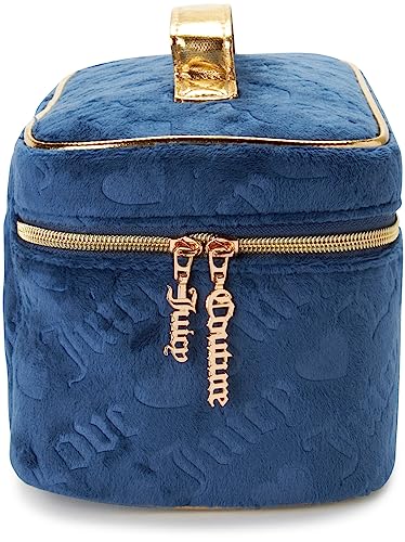 Velour Train Case Blue Makeup Bag Heart Logo (Blue)