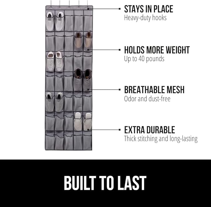 GORILLA GRIP Over the Door Shoe Organizer, 35 Large Breathable Mesh Pockets - Image 2