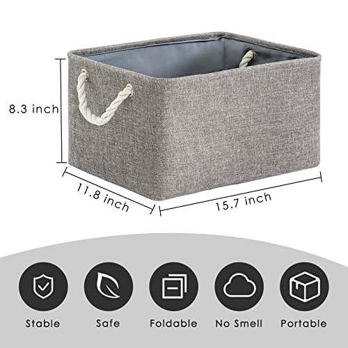 Storage Bins 3PCS Fabric Storage Baskets for Organizing Shelves (Grey / 3PCS/Large - 15.7Lx11.8Wx8.3H)