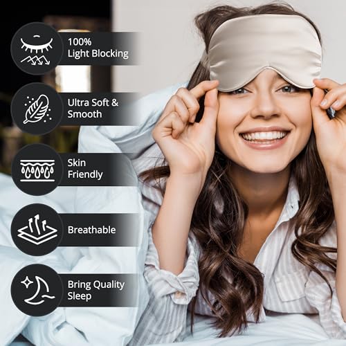 Adjustable Silk Sleep Eye Mask for Women and Men (Champagne Adjustable)