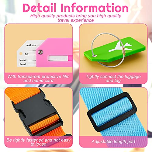 8 Pcs Luggage Straps Suitcase Tags Set for TSA Approved (Blue, Pink, Green, Orange / Airplane)