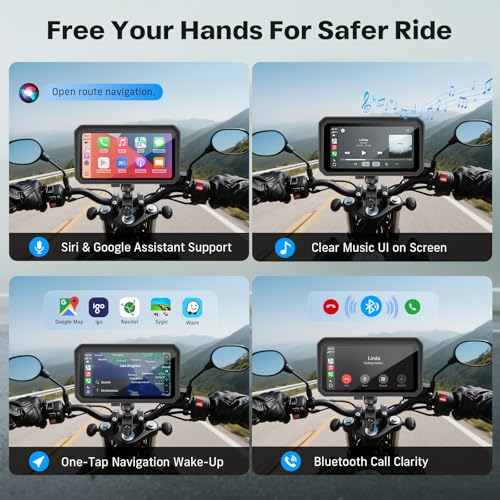 6.25 Inch Wireless Motorcycle Carplay GPS Navigation System with Apple Carplay and Android Auto Portable Screen with Dual Bluetooth (6.25 Inch+Magnetic Mount)