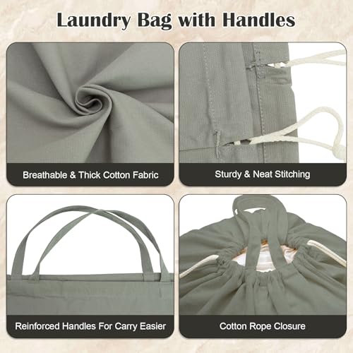 Cotton Canvas Laundry Bag 30"Wx 35"H with Handles Drawstring (Cotton Gray L+ / L+ 30"Wx 35"H┃1 Pack)