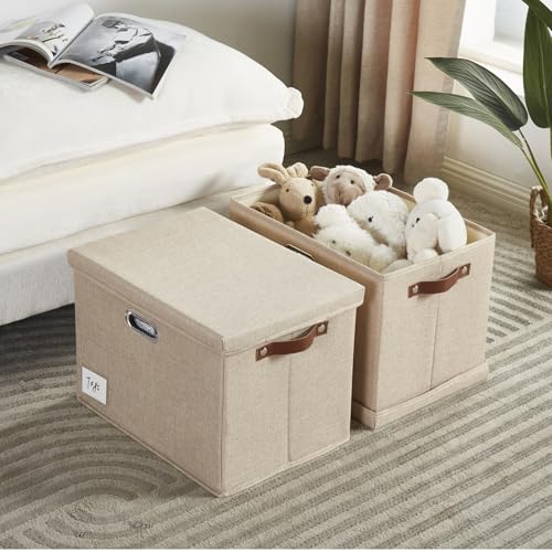 17" Large Fabric Storage Box with Lids (khaki / Large -2 Pack)